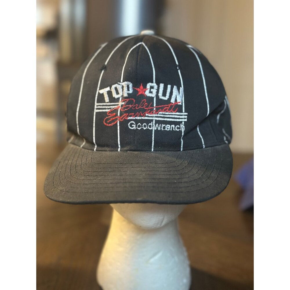 Dale Earnhardt Top Gun Snapback Hat Black White pinstripes NASCAR Racing Cap
